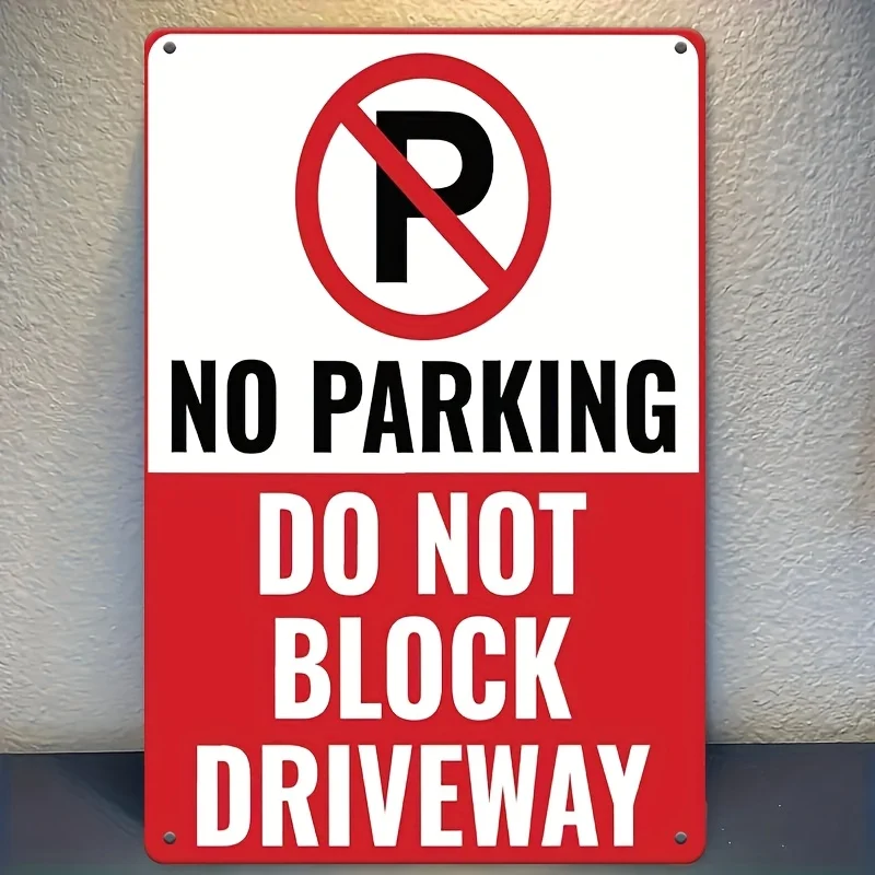 Metallschild „No Parking – „Do Not Block Driveway“ – Retro-Wanddekoration für Zuhause, Garage, Outdoor, Bar, Straße, perfekte Räume Acce Image