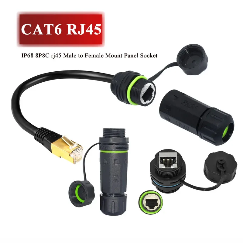 Wasserdichter CAT6 RJ45 Mount Panel Socket Wire IP68 8P8C RJ45 Stecker auf Buchse Netzwerkanschluss Ethernet-Kabelverbindung Extender Image