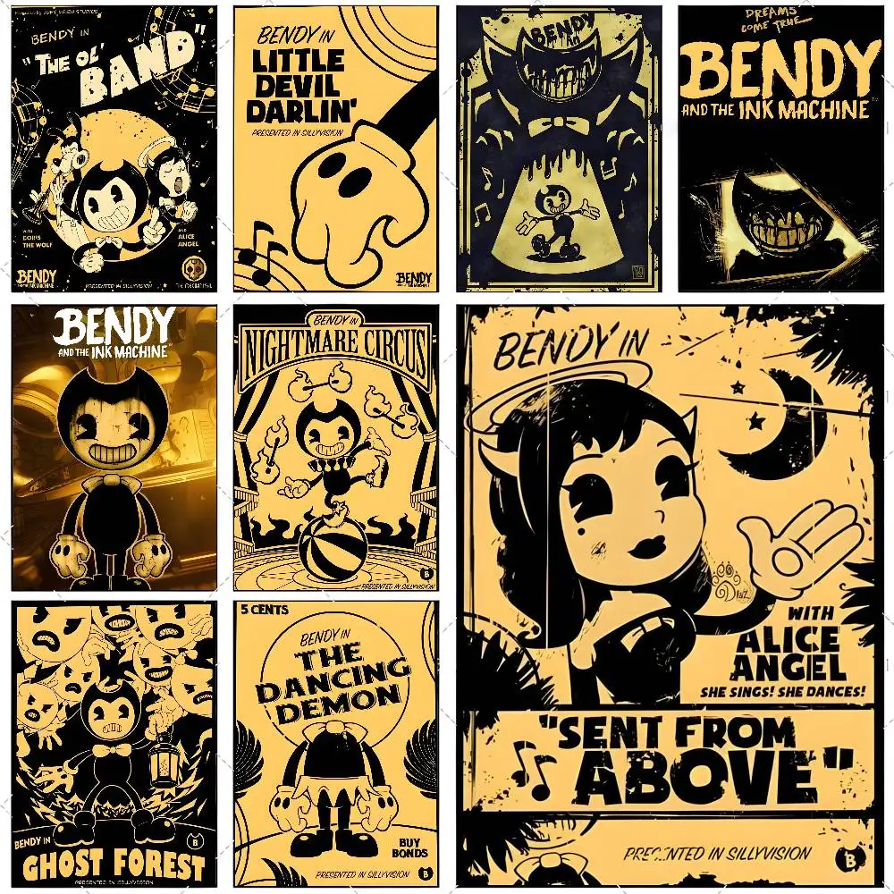 B-Bendy A-And The L-Ink M-Machine Film Sticky Poster High-Definition-Kunstaufkleber Selbstklebende wasserdichte Heimdekoration