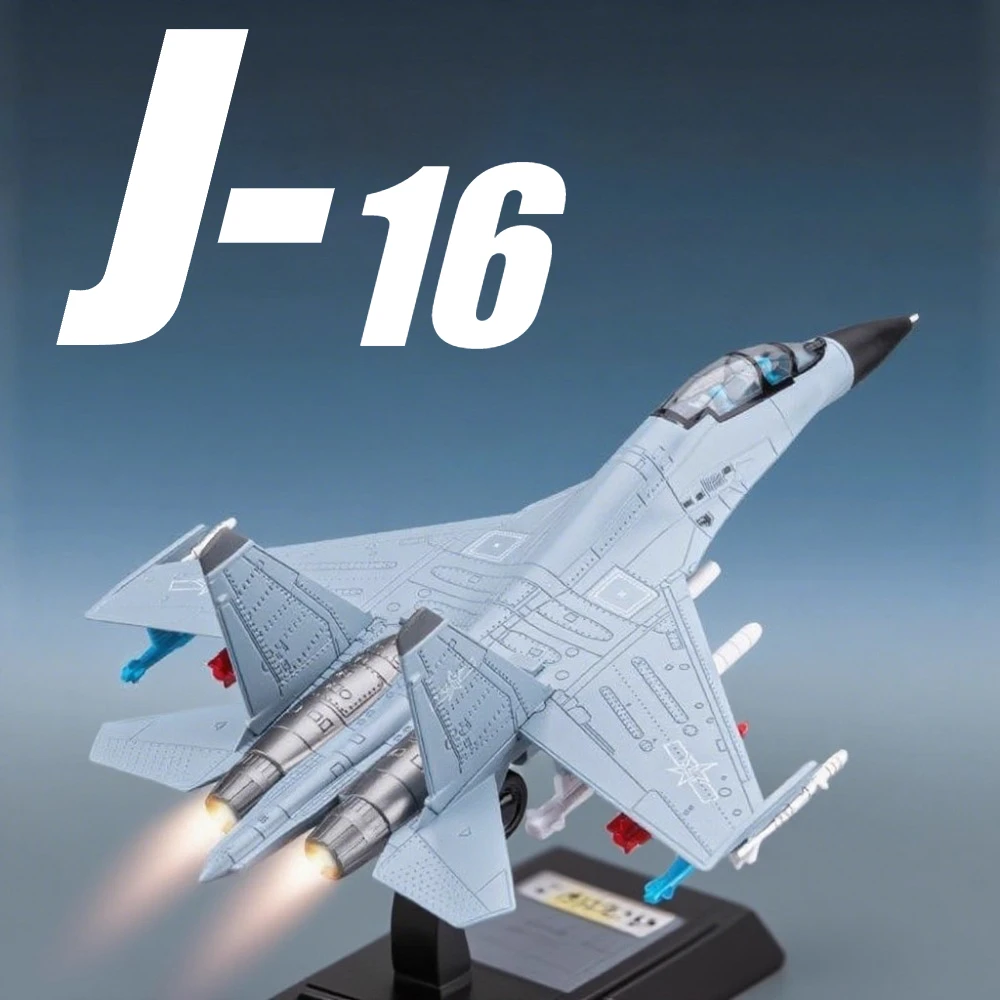 1:81 J-16 Kampfflugzeugmodell, Spielzeug, Legierung, Druckguss, Musik, Licht, Zurückziehen, Startbare Rakete, Militärflugzeugmodelle für Jungen, Geschenke Image