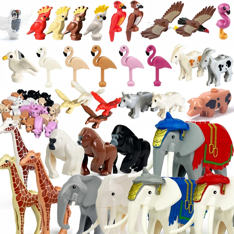 MOC Stadt Tiere Baustein Modell Bauernhof Ranch Szene Zubehör Ziege Wolf Schwein Eule Flamingo Papagei Vogel Zoo Kinder Ziegel Spielzeug T04 Image