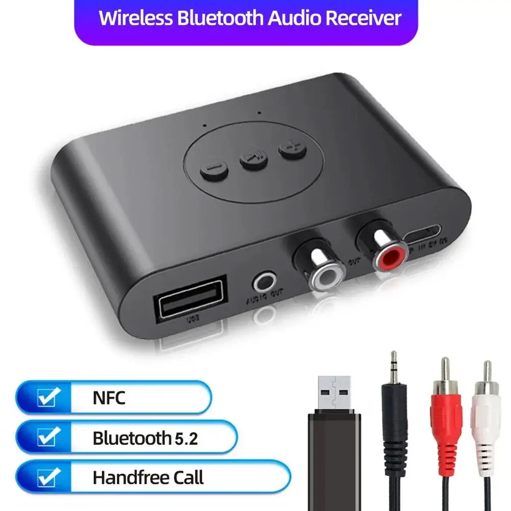 Bluetooth 5,2 Audio Receiver NFC Bluetooth-Kompatibel 3,5mm AUX USB Stereo Musik Wireless Adapter Anrufe für Auto Lautsprecher Image