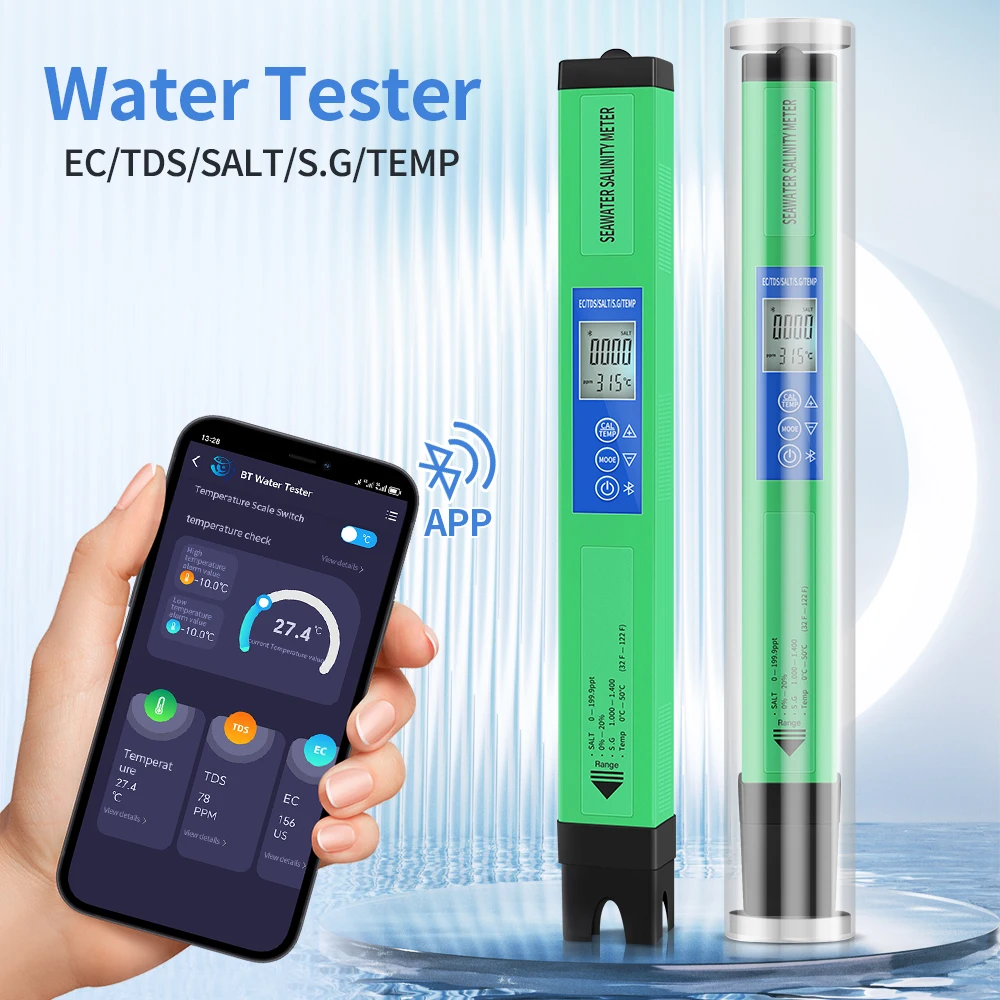 Smart Bluetooth Wasserqualitätstester 2-in-1 PH-Messgerät 5-in-1 EC TDS SALZ SG TEMP Detektor APP-Steuerung Wassermonitor für Aquarium Image