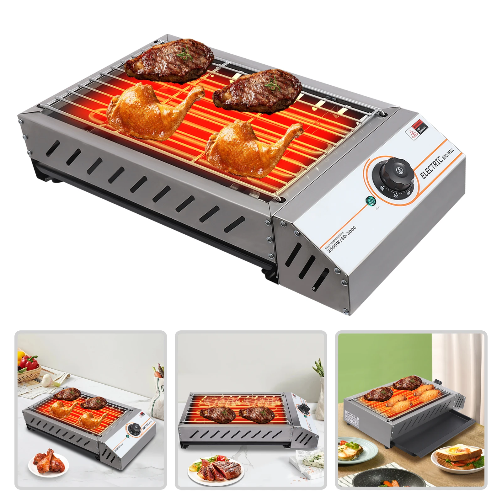 Professioneller elektrischer Tischgrill mit 2500 W, großer Edelstahl-Grill mit einstellbarer Temperatur 122–572 ° F für Zuhause, Party Image