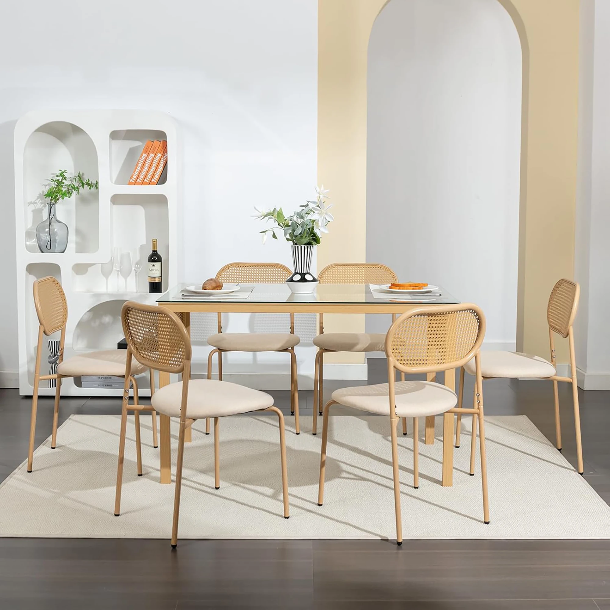 Rosahqnda 2 pezzi Sedie per sala da pranzo Sedie imbottite Schienale in rattan Sedie moderne per sala da pranzo Sedie da cucina Sedie da soggiorno