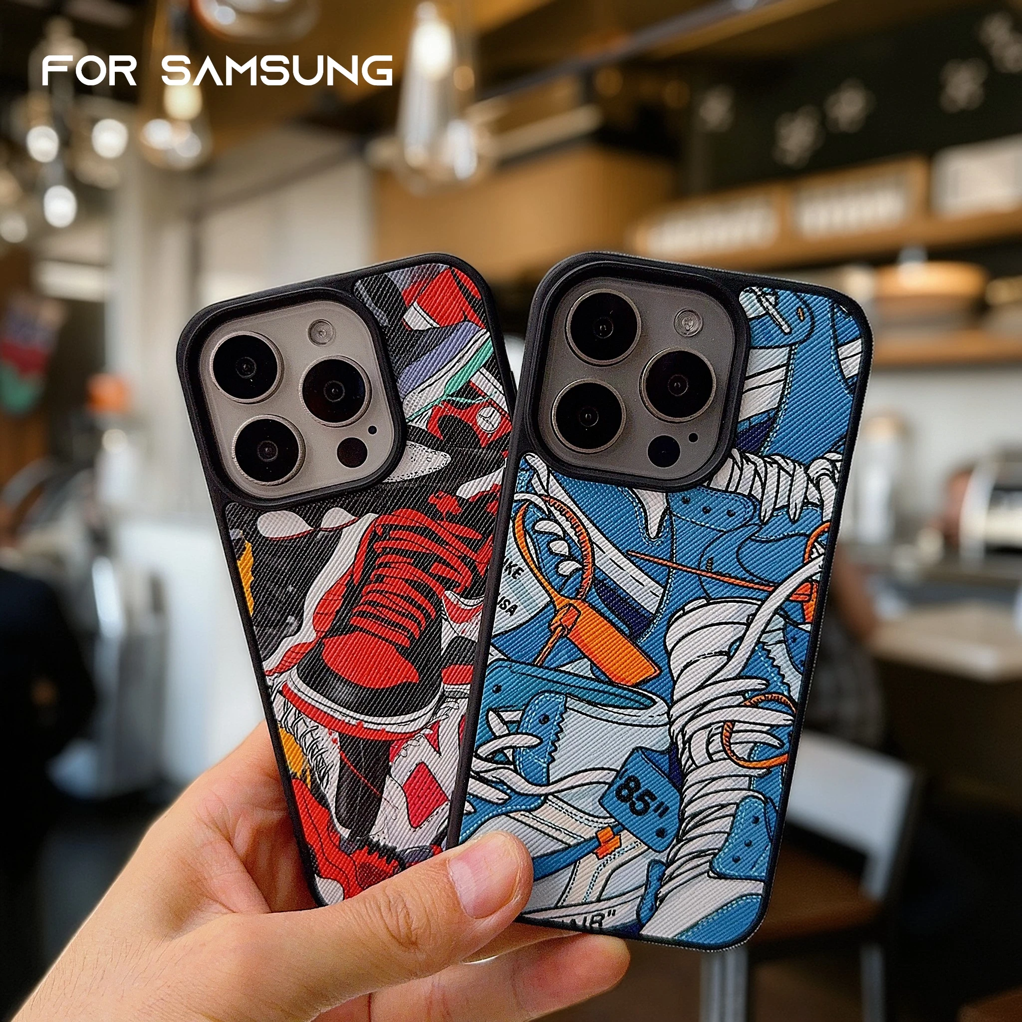 Leder Streetwear Sport Handyhülle für Samsung Galaxy S25 24 23 Ultra Plus Cover Luxus Anti Drop Funda Basketball Schuhe Hüllen