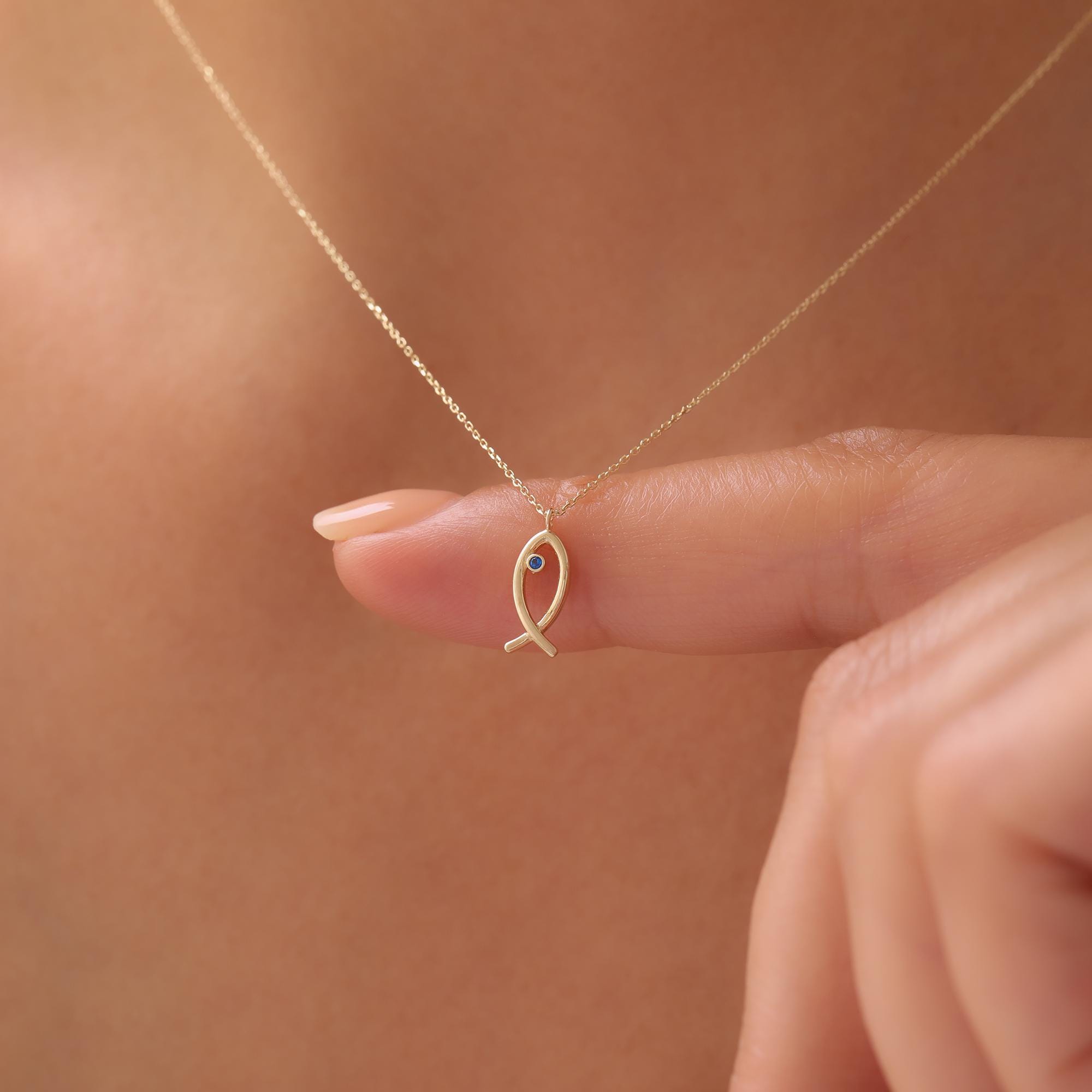 Collana a forma di pesce in oro massiccio 14 carati di Genoro Jewel, pendente a forma di pesce delicato, collana simbolica portafortuna, regalo per an