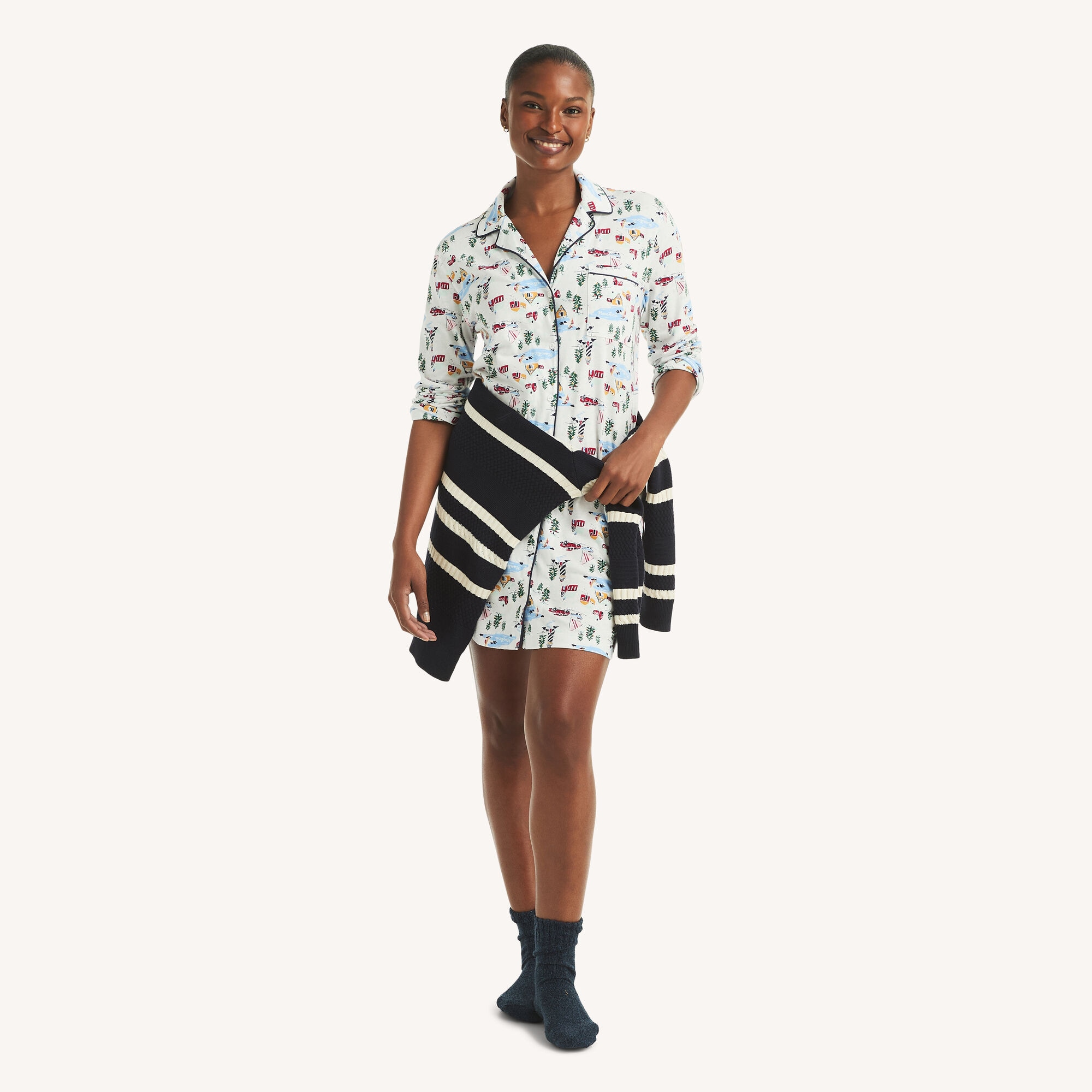 Nautica Women's Printed Sleep Dress 101 (Bright White), M