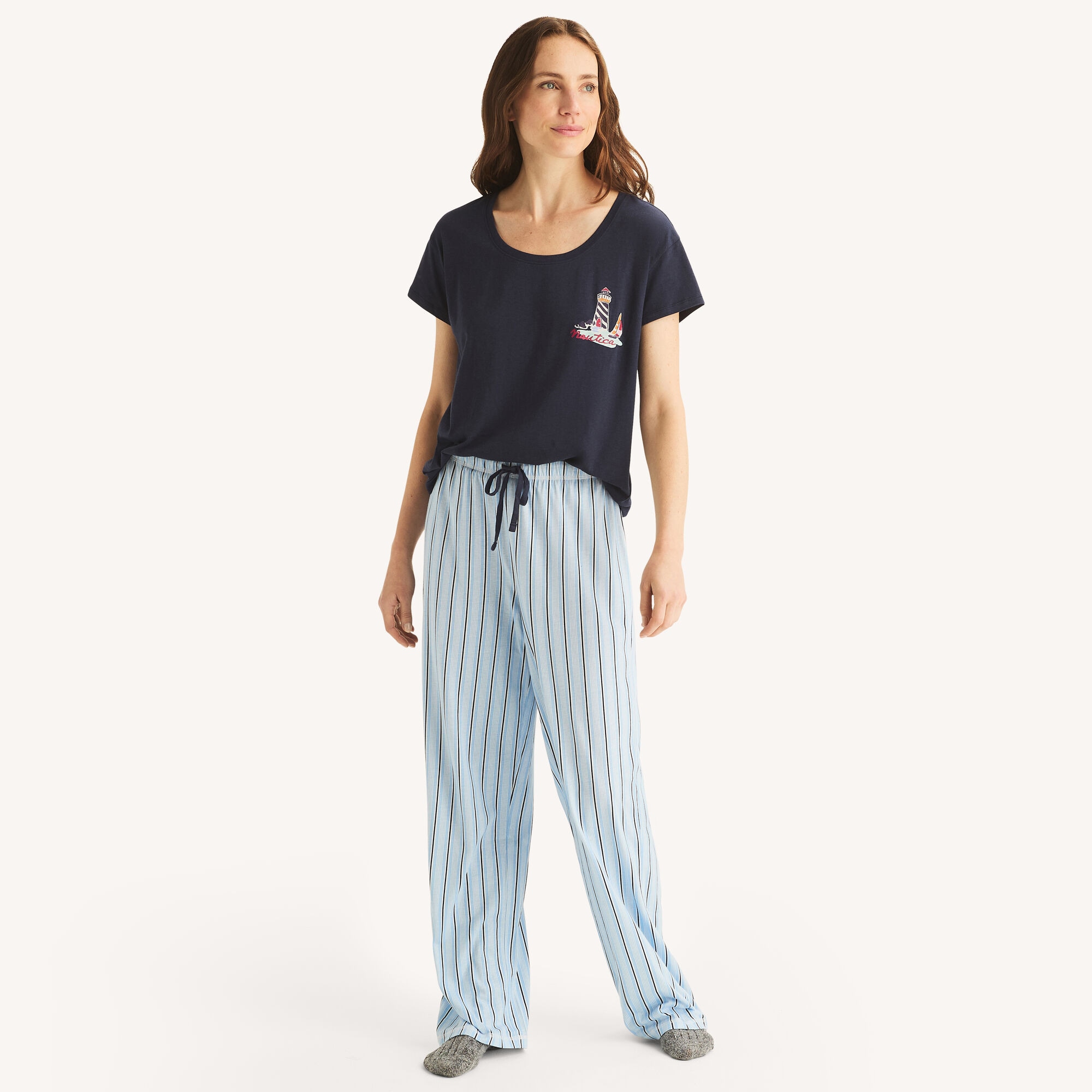 Nautica Women's Printed Pajama Pant Set 486 (Peacoat), XS