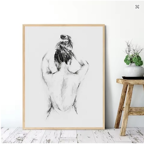 handgefertigtes Ölgemälde auf Leinwand, Wandkunst, Dekoration, abstrakte Figuren, schwarz-weiß, einfache Linien, Zeichnung, Rückansicht eines Mädchens für die Dekoration des Tanzstudios zu Hause Image