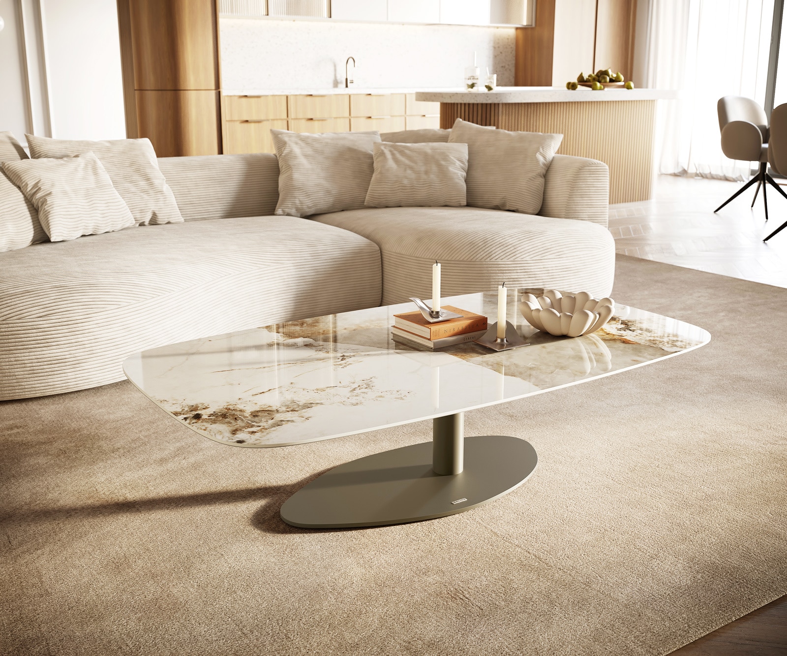 DELIFE Couchtisch Edge Boot 140x80 cm Keramik Minas Melange Vibany Metall Effektfinish Titan, Couchtische Image