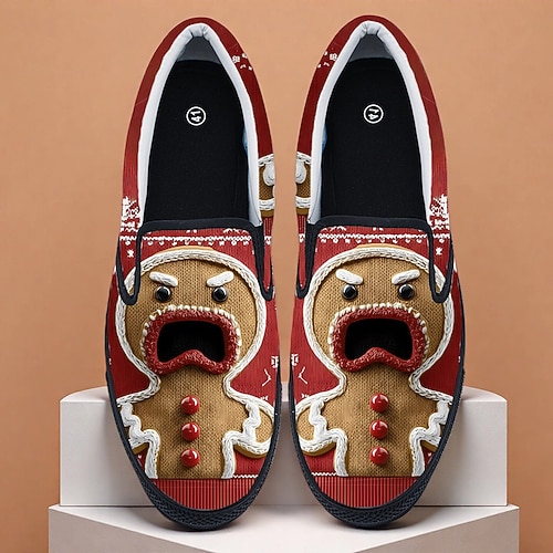 Weihnachts-Lebkuchenmann-Schlupfschuhe für Herren – festliches 3D-Lebkuchendesign, lustig und bequem, ideal für Feiertagspartys und Weihnachtsveranstaltungen Image