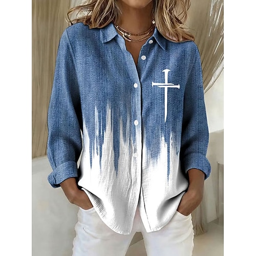 Damen Hemd Grafik Karomuster Elegant Vintage Tropisch Langarm Hemdkragen Normale Oberteile Täglich Arbeit Ferien Blau Rosa Orange Beige Herbst Winter Image