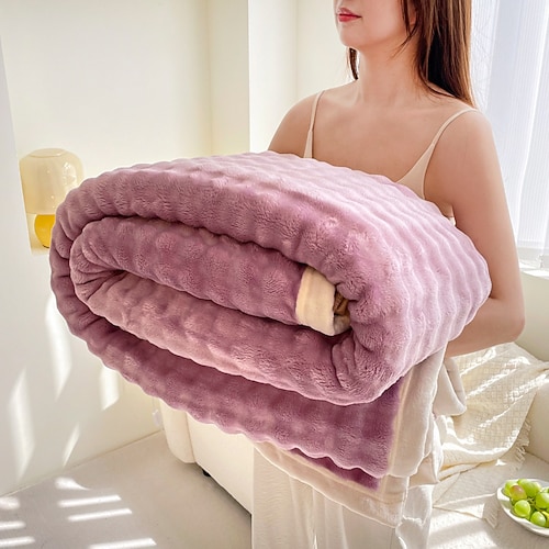 Flauschige Kaninchen-Fleecedecke, Ganzjahres-Überwurfdecke, dicke Plüschdecke aus Milchsamt, weicher, warmer Nickerchenschal fürs Büro, gemütliche Sofadecke Image
