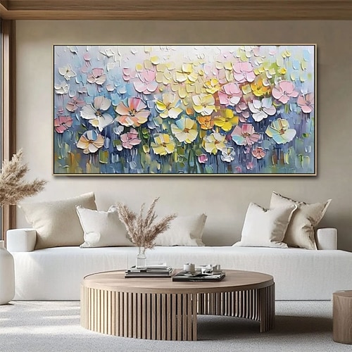 handgefertigtes Ölgemälde auf Leinwand, Wandkunst, Dekoration, modern, abstrakt, 3D-Palettenmesser, Blume für Wohnzimmer, Heimdekoration, gespannter Rahmen, hängendes Gemälde/gerolltes rahmenloses, Image