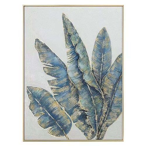 handgefertigtes Ölgemälde auf Leinwand, Wandkunst, Dekoration, abstrakte Textur, goldene Bananenblätter für die Inneneinrichtung, gespannter Rahmen, hängendes Gemälde/gerolltes rahmenloses, Image