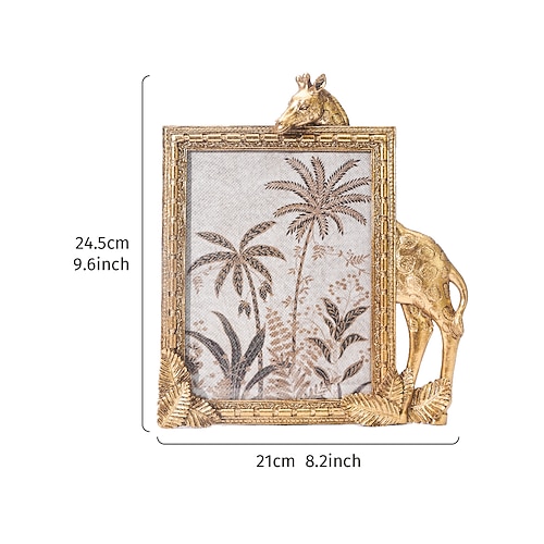 1 Stück goldener, rechteckiger, giraffenförmiger dekorativer Bilderrahmen aus Harzmaterial, Rahmen aus Harzmaterial, warmer Desktop-Fotoanzeigerahmen, geeignet für Familienfotodekoration und Image