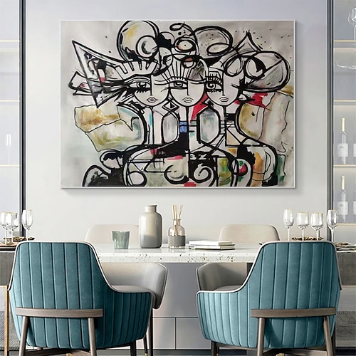 handgefertigtes Ölgemälde auf Leinwand, Wandkunst, Dekoration, moderner Graffiti-Stil, trendig, für Schlafzimmer, Heimdekoration, gespannter Rahmen, hängendes Gemälde/gerollte Leinwand (ohne Rahmen) Image