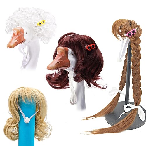 1 Stück Garten-Gans-Outfits Perücken - Festliches kurzes lockiges Garten-Gans-Kostüm-Set thematische Perücken für Ferienhof Patio und Gartendekor Valentinstagsgeschenk