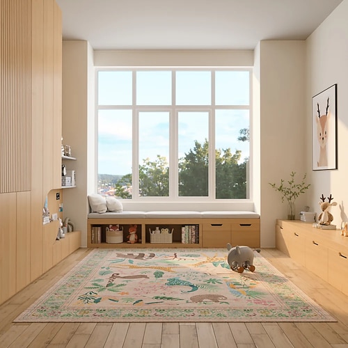 Boho-Wald-Teppich für das Wohnzimmer, luxuriöser Teppich im Perserstil, weicher Nachttischvorleger für das Schlafzimmer, strapazierfähige und schmutzabweisende Couchtischmatte Image