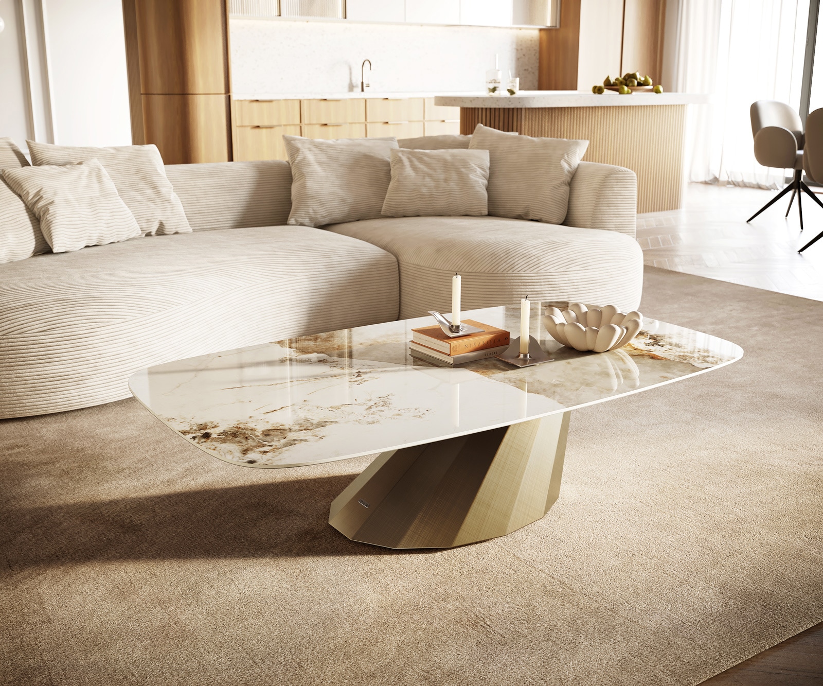 DELIFE Couchtisch Edge Boot 140x80 cm Keramik Minas Melange Parabi Metallic Gold, Couchtische Image