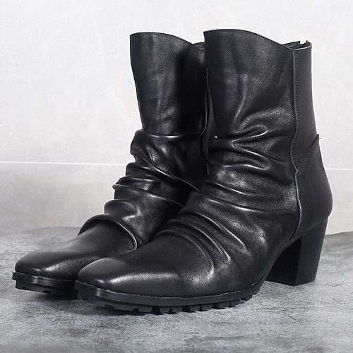 kastanienbraune Herrenstiefel aus Leder mit gerafften Details – trendig und bequem für abendliche Zusammenkünfte und formelle Anlässe Image