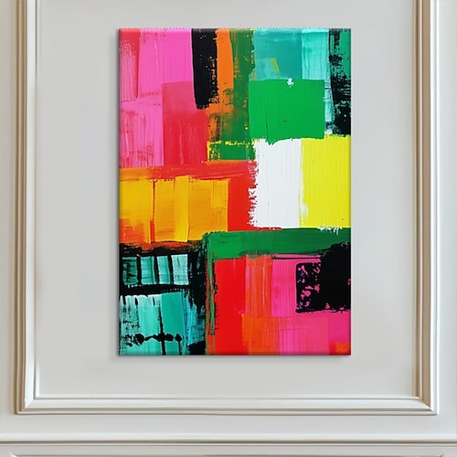 handgefertigtes Ölgemälde auf Leinwand, Wandkunst, Dekoration, farbig, einfache abstrakte Farbblöcke für die Inneneinrichtung, aufgespannter Rahmen, hängendes Gemälde/gerolltes rahmenloses, Image