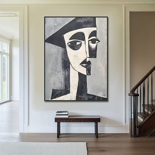 handgefertigtes Ölgemälde auf Leinwand, Wandkunst, Dekoration, abstrakte Figur von Picasso für die Raumdekoration, aufgespannter Rahmen, hängendes Gemälde/gerolltes rahmenloses, ungedehntes Gemälde Image