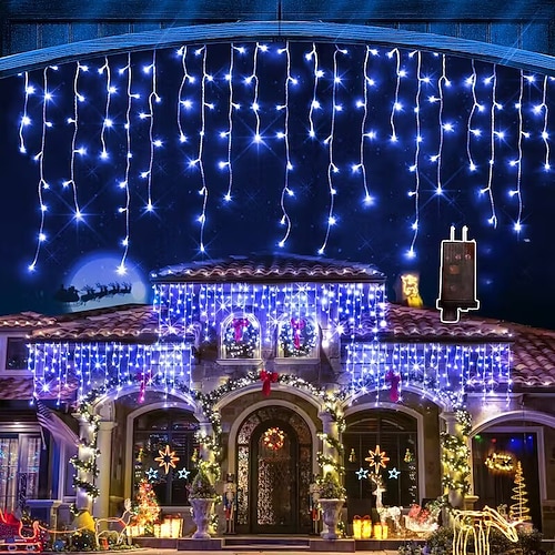 LED Eiszapfenlichter 10M 5M hängende Vorhang Feenlichter 216Leds 500Leds flexible Urlaubslichterkette für Innen Außen Party Höhlen Fluren Vorhänge Beleuchtung Image