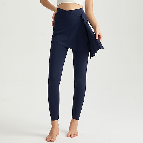 Damen Leggings mit Rock Yoga-Leggings mit Röcken Abnehmbar Hohe Taille Fitnessstudio Laufen Fitness Unterteile Einfarbig Dunkelgrau Schwarz Weiß Sport Sportkleidung Image