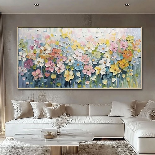 handgefertigtes Ölgemälde auf Leinwand, Wandkunst, Dekoration, modern, abstrakt, 3D-Palettenmesser, Blume für Wohnzimmer, Heimdekoration, gespannter Rahmen, hängendes Gemälde/gerolltes rahmenloses, Image