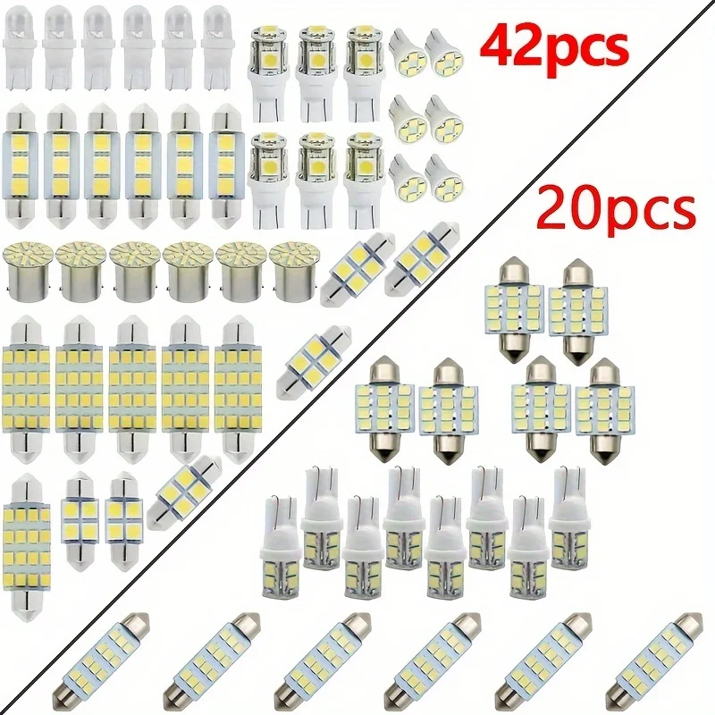 42 pièces/20 pièces voiture LED combinaison ensemble lampe T10 large lampe Double Point lampe de lecture blanc lampe auxiliaire porte lampe intérieur plafond