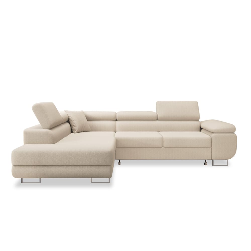 Canapé d'angle gauche convertible 6 places en bouclette beige