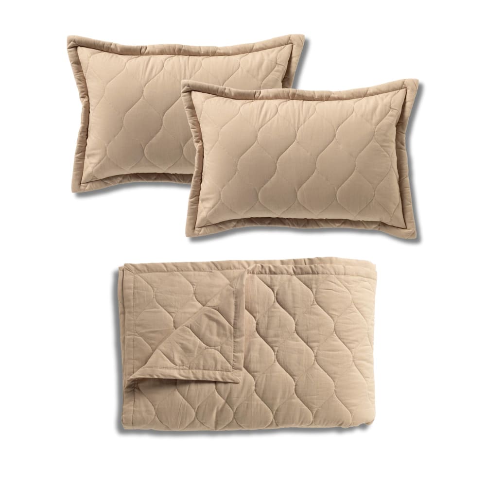 Set de 2 coussins avec plaid 45x45cm beige