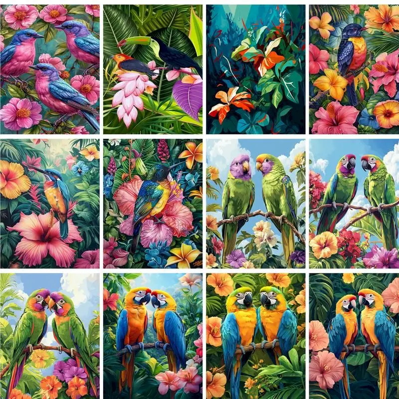 Gatyztoire 40x50cm bricolage peinture par numéro pour adultes Kits perroquet peinture acrylique ensemble travail manuel bricolage cadeau mur Art photo avec numéro