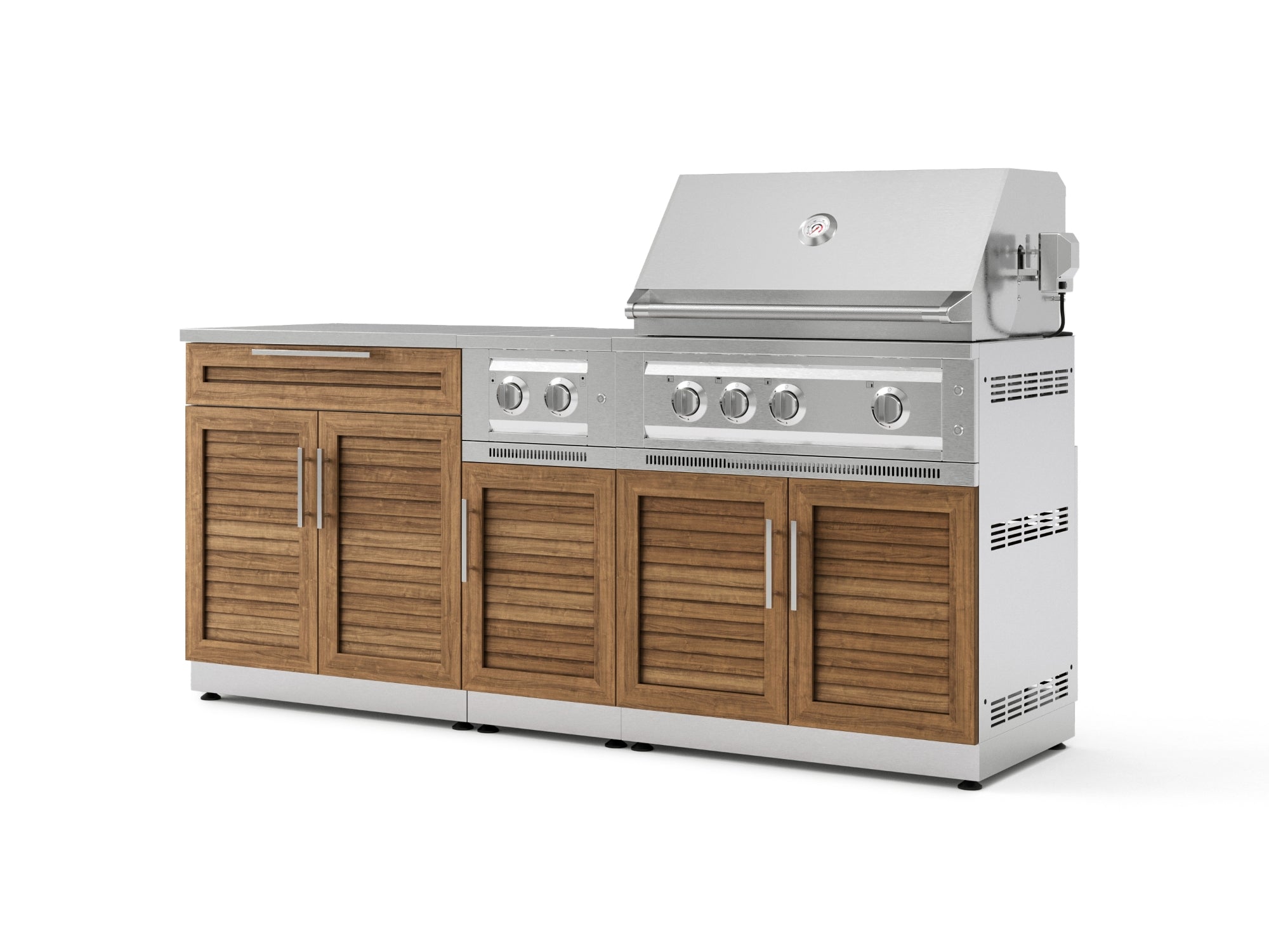 NewAge Outdoor Kitchens Stainless Steel 6-Piece Cabinet Set with Platinum Grill, Dual Side Burner, Bar and Grill Cabinet and Stainless Steel Countertop.