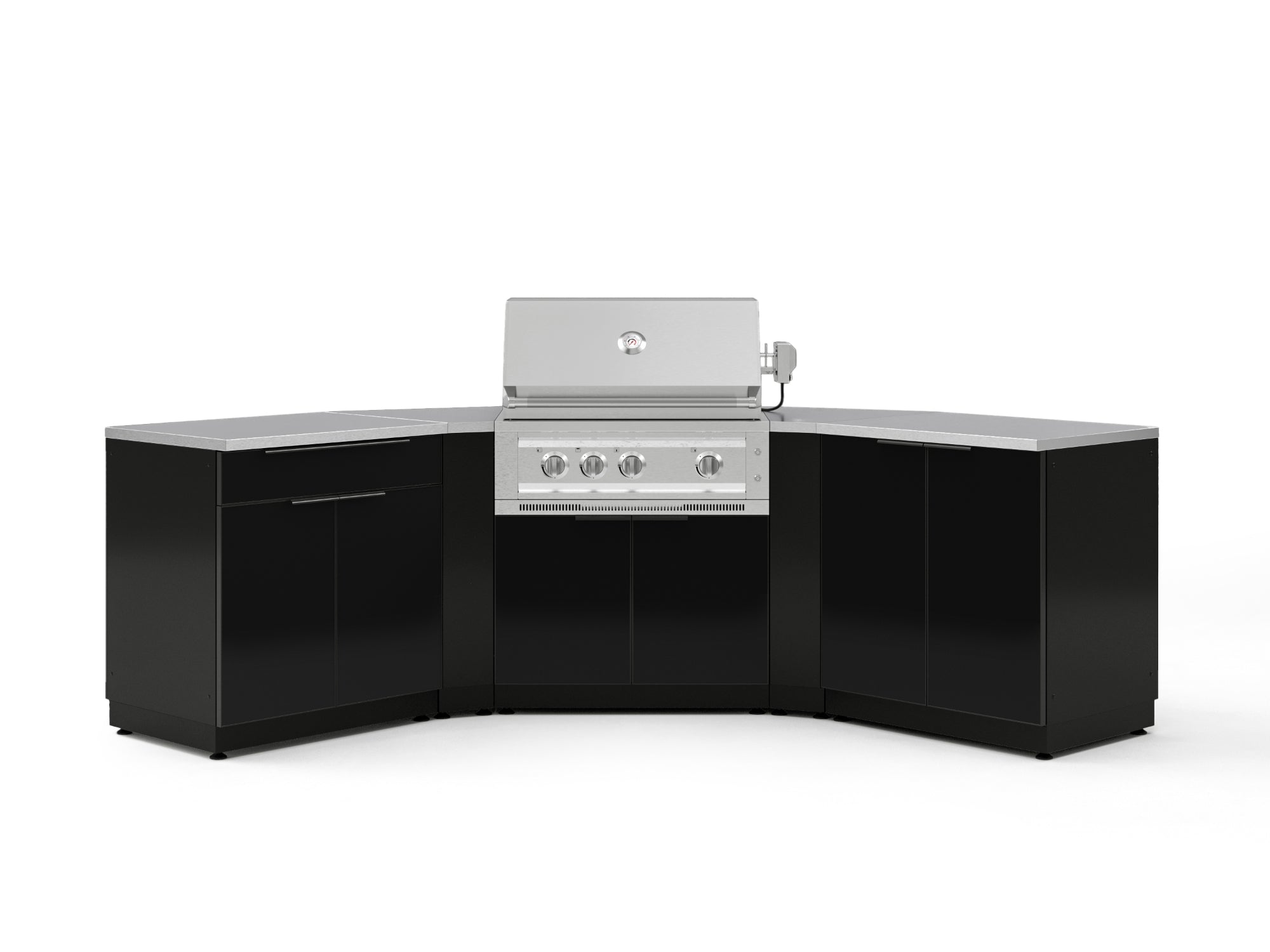 NewAge Outdoor Kitchens Aluminum 7-Piece Cabinet Set with 2 Door, Bar, Corner, Grill Cabinet, Platinum Grill, and Countertops