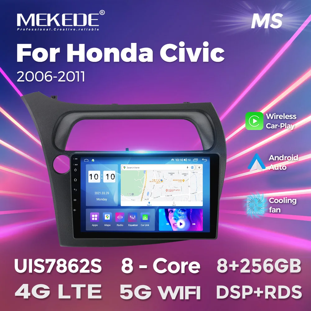 Mekede uis7862s 8core kabelloses Carplay Auto Autoradio Multimedia Video Player für Honda Civic Fließheck 2013-2017 5gwifi rds dsp Image