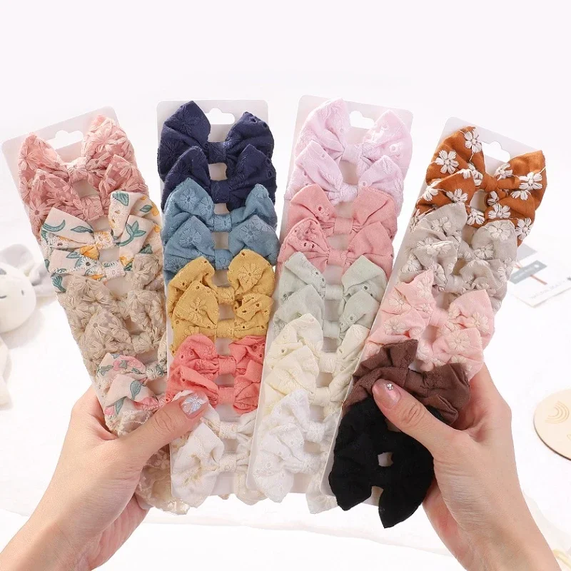 10 teile/satz Süße Blume Drucken Bowknot Haar Clips Nette Baumwolle Bögen Haarnadeln Barrettes Kopfbedeckungen für Baby Mädchen Kind Haar Zubehör Image
