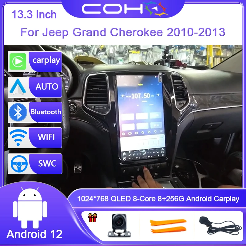 13,3 Zoll Für Jeep Grand Cherokee 2010-2013 Auto Multimedia-Player GPS Radio Android 12 Octa Core Carplay Android auto 4G WIFI Image