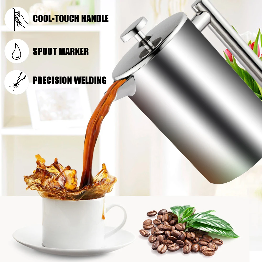 Edelstahl Kaffee Perkolator Topf Espresso Kaffeemaschine Große Kapazität Französisch Presse Kaffeemaschine Tee Maker Topf Doppelwand Image