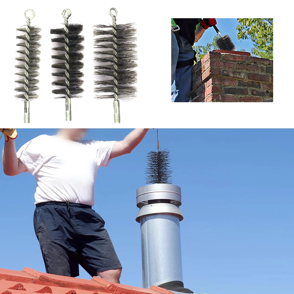 50/60/120mm Edelstahl Draht Reinigungsbürste Runde Schornstein Rauch Reinigungsbürste Stahlrohr Drahtbürste Kamin Zubehör Image