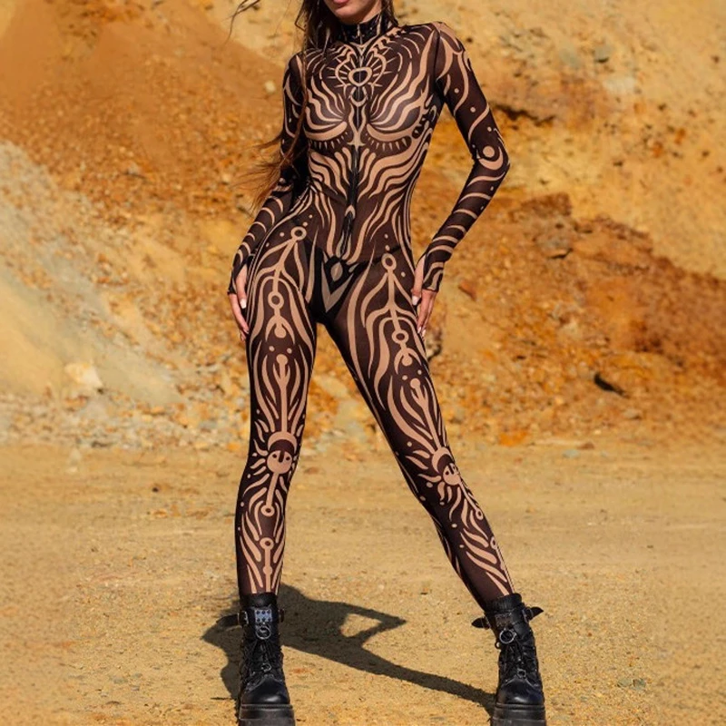 3D-Druck CyberPunk Frauen Strumpfhosen Overall Halloween Urlaub Party Cosplay Kostüm Elastische Bodys Strampler Frauen Zentai Image
