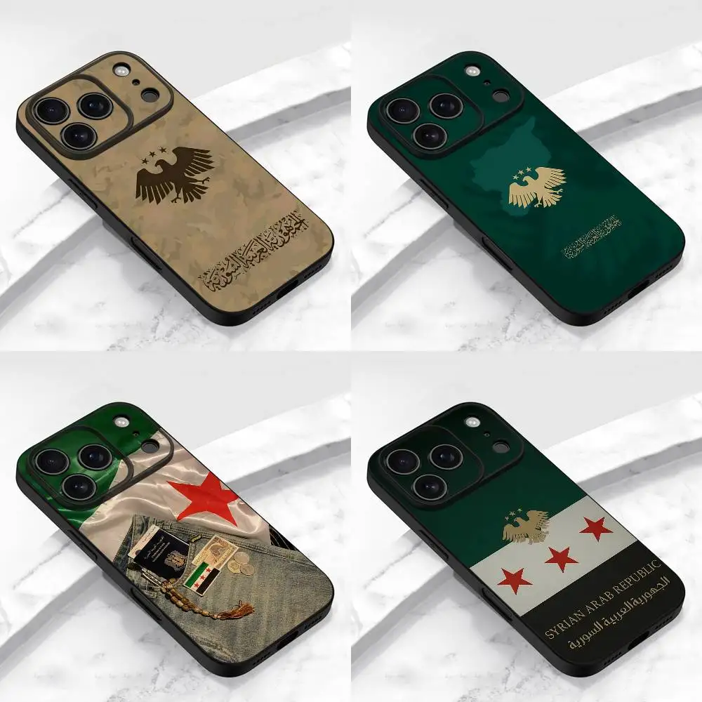 Syrien-Syrische Flagge, nationales Emblem, Logo-Handyhülle für iPhone 17,16,15,14,13,12, Pro, Max, Plus, E, SE4, Air, Mini, schwarzes TPU Image