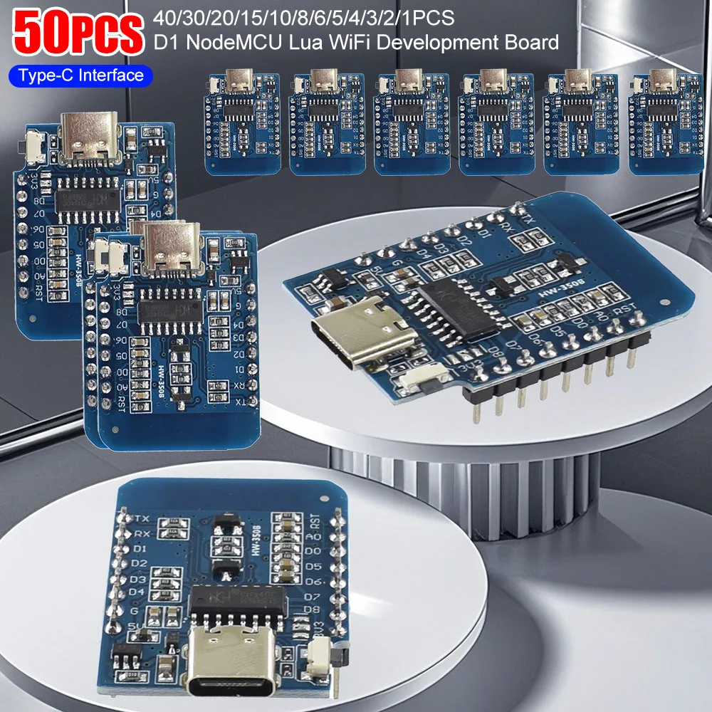 50-1PCS ESP-12F ESP8266 D1 Mini WIFI Entwicklung Bord NodeMCU Lua IOT Wifi Geschweißte Boards Typ-C Schnittstelle Gelötet Pin Modul Image