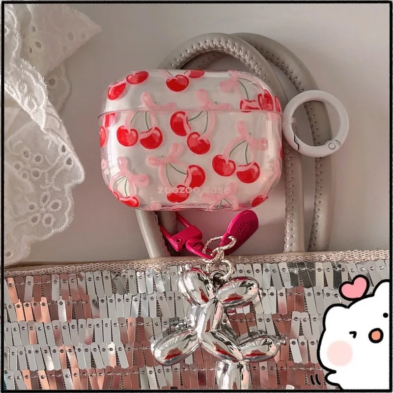 Niedliche Kirsch-Bowknot-Bluetooth-Kopfhörer-Schutzhülle, kompatibel mit Apple Airpods 4. Generation Pro2/3 tragbares Zubehör Image