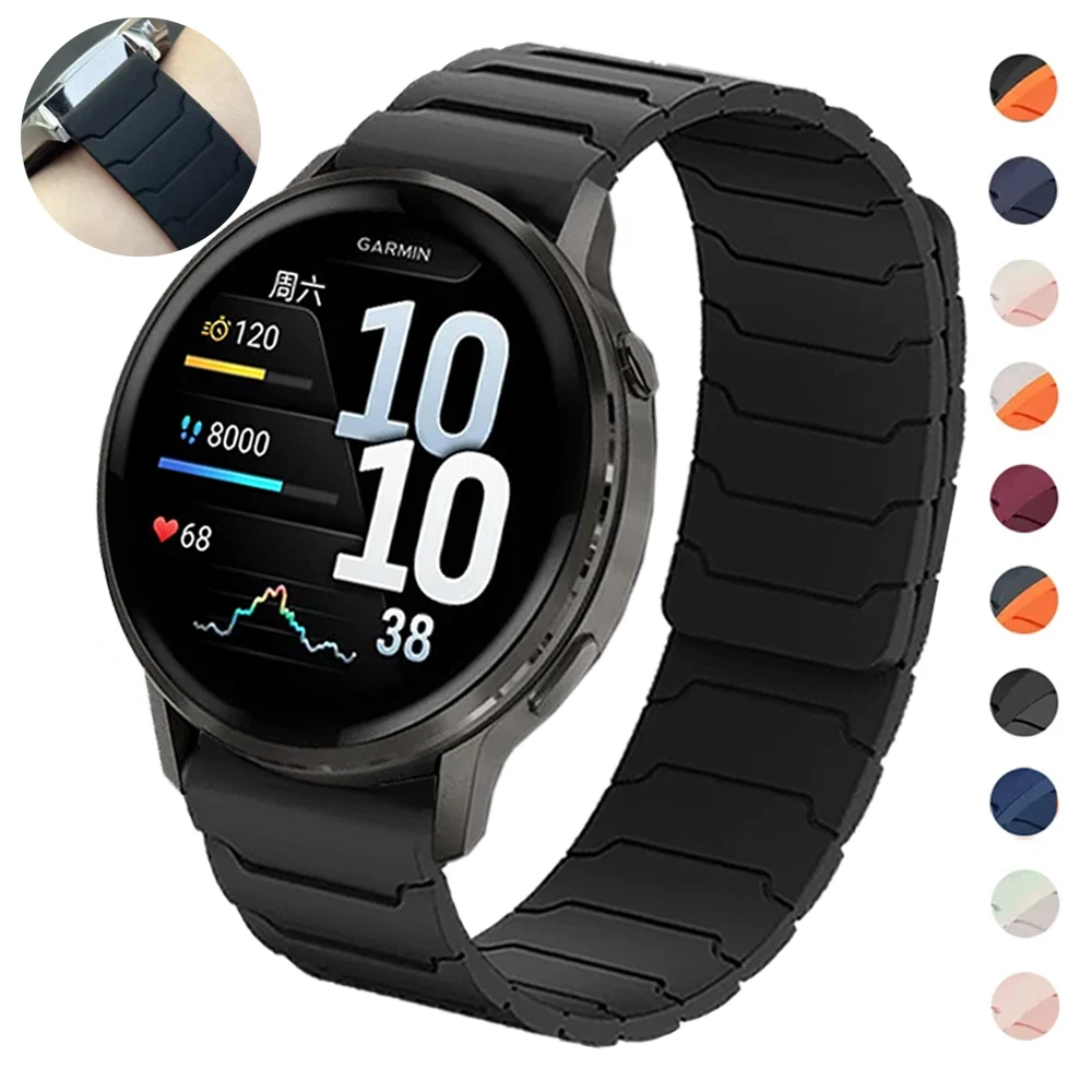 20 mm 22 mm magnetisches Silikonarmband für Garmin Forerunner 570 265 165 Sportarmband Venu sq 2 3 4 Vivoactive 6 Approach S50 Band Image