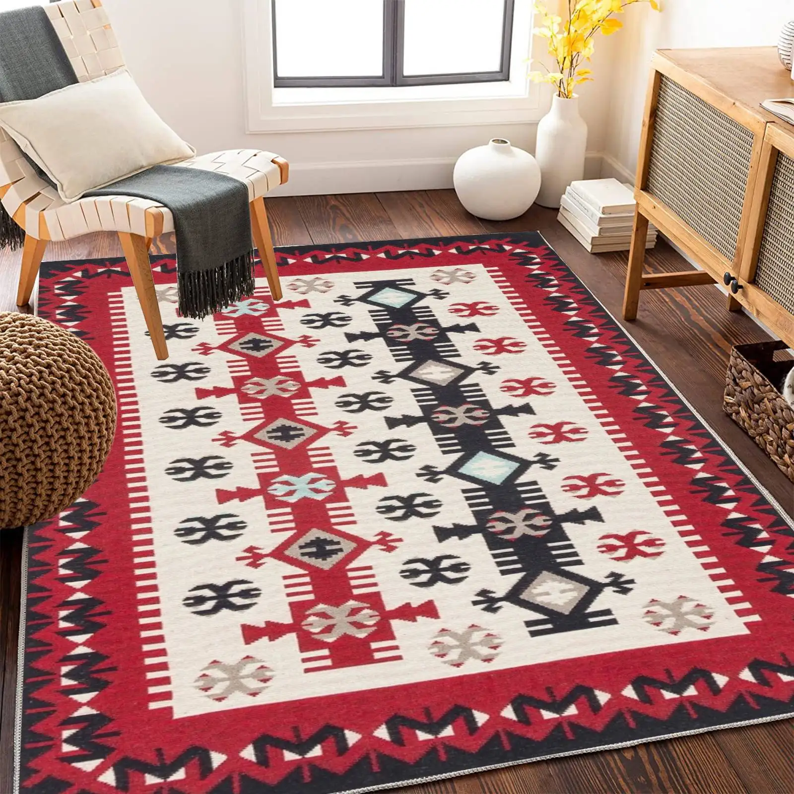 VIKAMA Böhmischer Teppich, wasserdicht und schmutzabweisend, Schlafzimmer-Dekorationsmatte, Wohnzimmerteppich, Heimdekoration Image