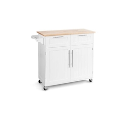 COSTWAY Kücheninsel mit Arbeitsplatte und Handtücherhalter, Küchenwagen mit 2 Schubladen und Türen Image