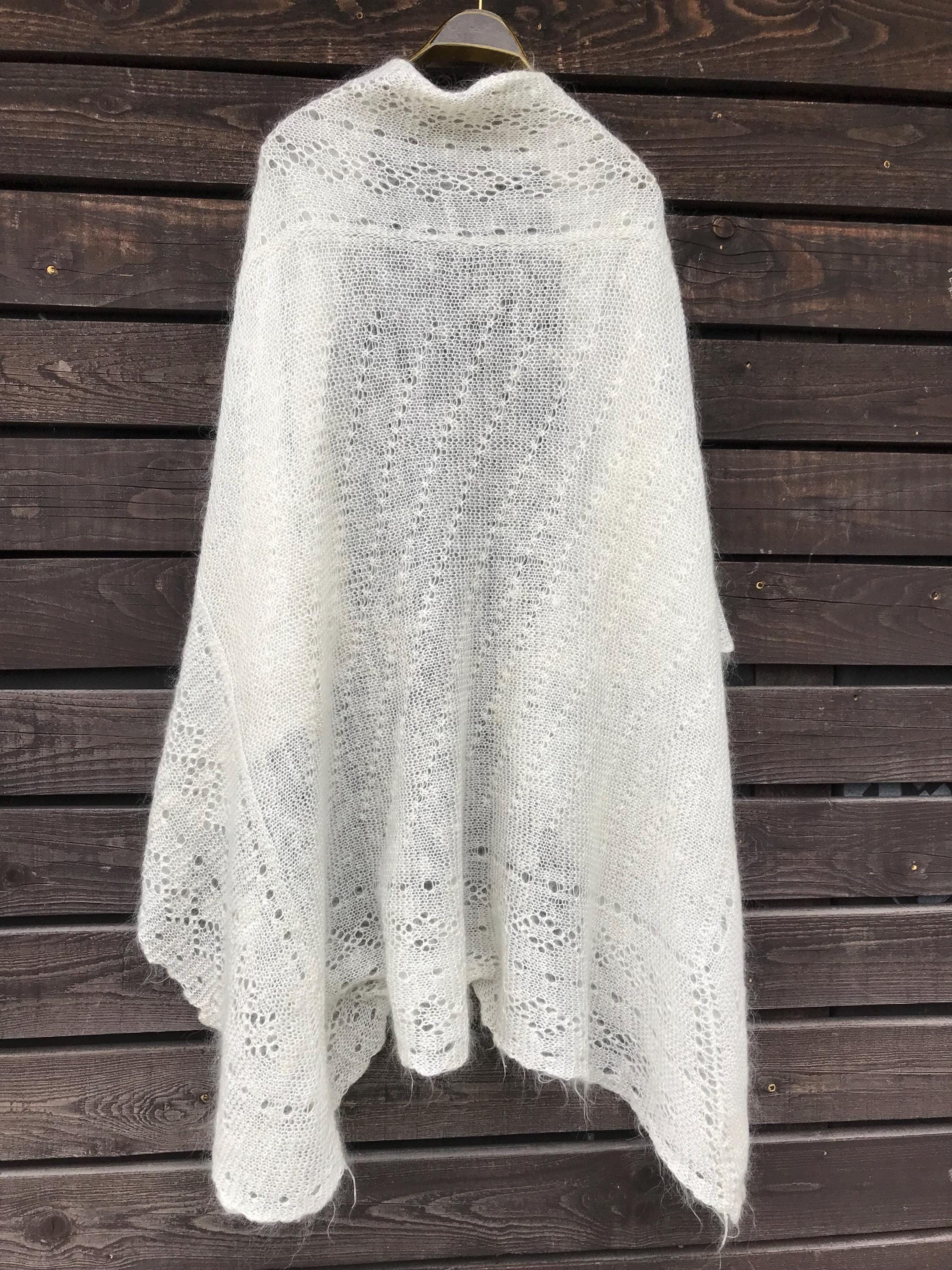 Vintage Mohair Schal Feine Wolle Schal Creme Weiß Handgestrickte Spitze Wrap Damen Accessoires Mohair Decke Schal Oversized Handmade Schal